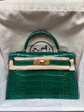 Mini Kelly Vert Emeraude Shiny Alligator GHW